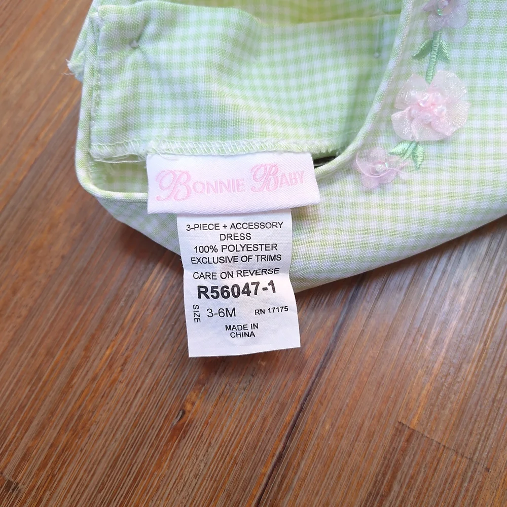 VTG Bonnie Baby Green Sleeveless Float Dress Set With Hat & Bloomers Size 3-6